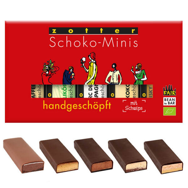 Handgeschöpfte Schoko-Minis mit Schwips 5 Sorten